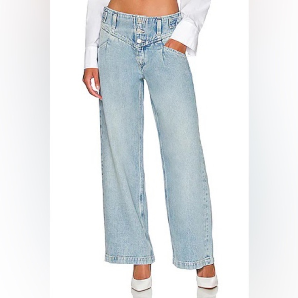 NWOT Free People Light Blue Care FP Super Sweeper Wide Leg Jeans Sz M baggy - Picture 5 of 16